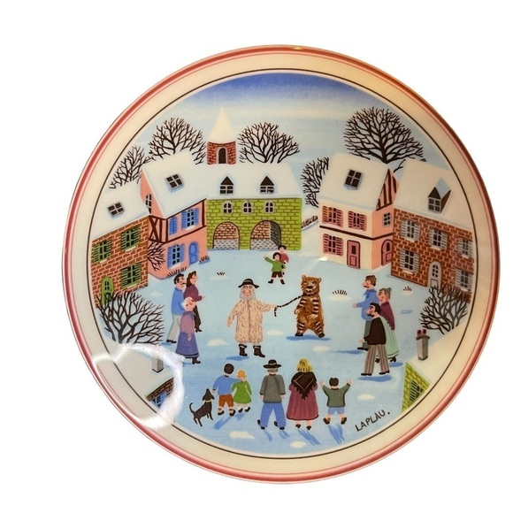 VTG Villeroy And Boch Porcelaine LaPlau Trinket Candy Dish Dancing Bear Village - Picture 2 of 12